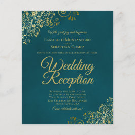 Dark Teal & Gold Wedding Reception BUDGET Invite