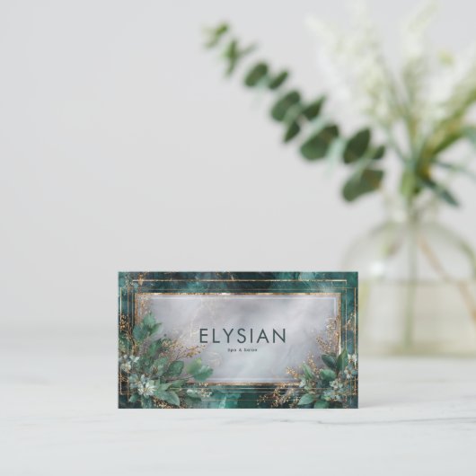 Dark Teal Marble Gold Geometric Eucalyptus 名刺 (スタンド正面)