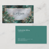 Dark Teal Marble Gold Geometric Eucalyptus 名刺 (正面/裏面)