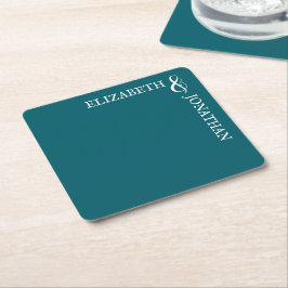 Dark Teal Modern Typography Wedding スクエアペーパーコースター