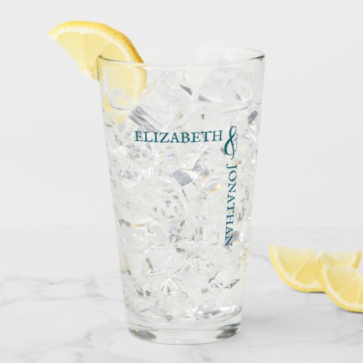 Dark Teal Modern Typography Wedding タンブラーグラス (アイス正面)