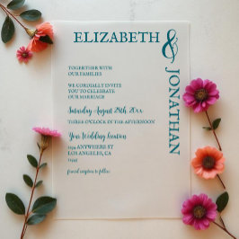 Dark Teal Modern Typography Wedding ベラム紙招待状