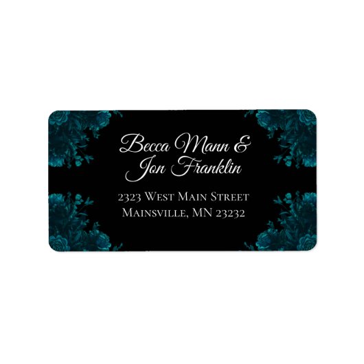 Dark Teal Roses Wedding Address Labels ラベル (正面)