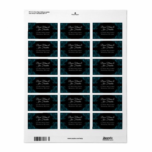 Dark Teal Roses Wedding Address Labels ラベル (フルシート)