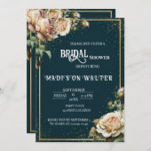 Dark Teal Rustic Rose Bridal Shower Invitation 招待状 (正面/裏面)