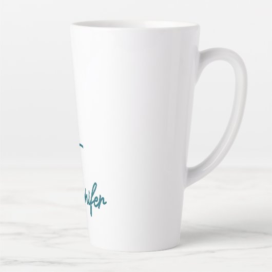 Dark Teal Trend Modern Minimalist Handwriting Name カフェラテマグ (右)