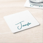 Dark Teal Trend Modern Minimalist Handwriting Name スクエアペーパーコースター (アングル)