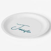 Dark Teal Trend Modern Minimalist Handwriting Name ペーパープレート (アングル)