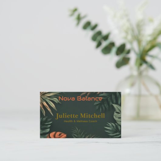 Dark Teal Tropical Elegant Wellness Business Card 名刺 (スタンド正面)