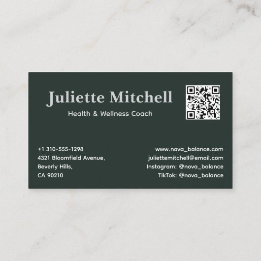 Dark Teal Tropical Elegant Wellness Business Card 名刺 (裏面)