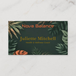 Dark Teal Tropical Elegant Wellness Business Card 名刺