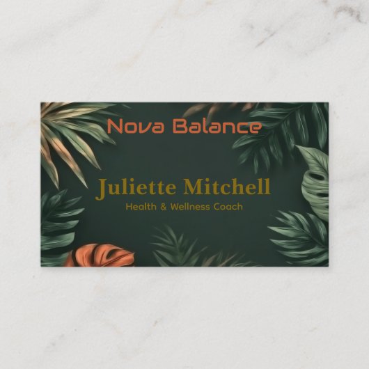 Dark Teal Tropical Elegant Wellness Business Card 名刺 (正面)