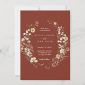 Dark Terracotta Rustic Boho Wildflower Wedding 招待状 (正面)