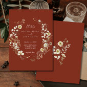 Dark Terracotta Rustic Boho Wildflower Wedding 招待状