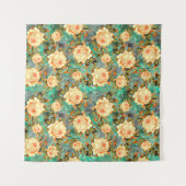 dark texture pattern with seamless floral rose flo タペストリー (正面(横))