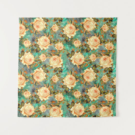 dark texture pattern with seamless floral rose flo タペストリー (正面)