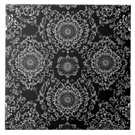 Dark Tonesの上品なフローラ万華鏡のように千変万化するパターン タイル (正面)