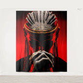 Dark Tribal Fantasy Praying Warrior タペストリー (正面)