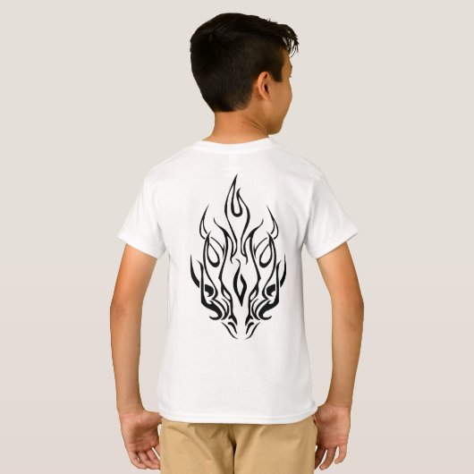 Dark Tribal Flame Mask – Abstract Fire Art Design Tシャツ (裏面フル)