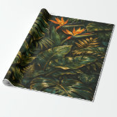 Dark Tropical Monstera Gold Botanical Gift Wrap ラッピングペーパー (アンロールド)