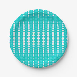Dark Turquoise and White Polka Dots Paper Plate ペーパープレート