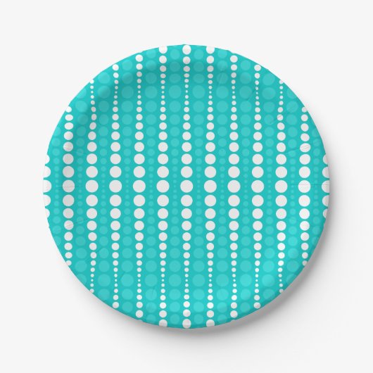 Dark Turquoise and White Polka Dots Paper Plate ペーパープレート (正面)
