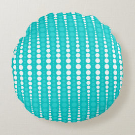 Dark Turquoise and White Polkadots Round Pillow ラウンドクッション