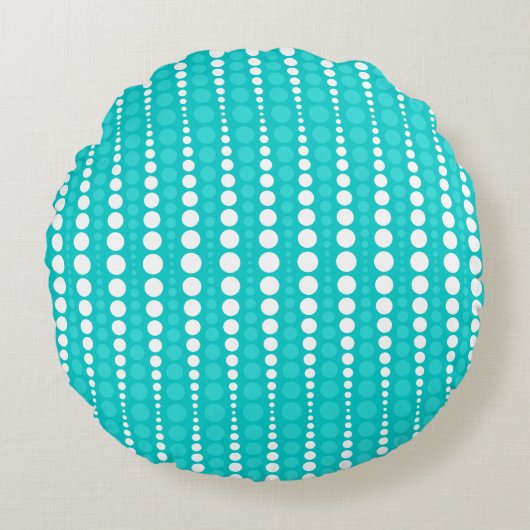 Dark Turquoise and White Polkadots Round Pillow ラウンドクッション (正面)