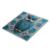 Dark turquoise blue faux relief Art Nouveau Owl タイル (側面)