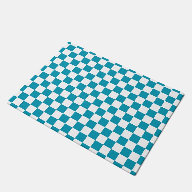 Dark turquoise checkered  ドアマット (アングル)