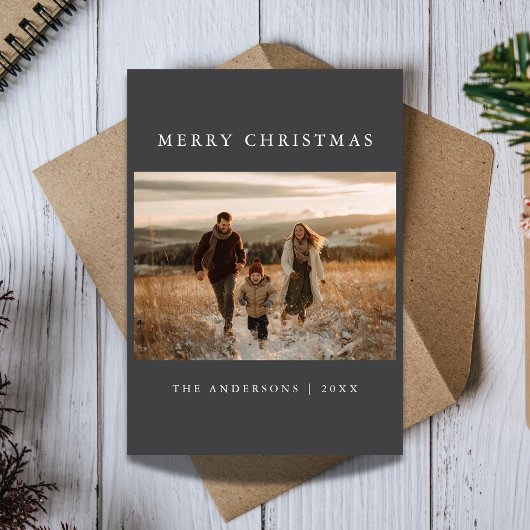 Dark Ultra Modern Minimalist Merry Christmas Photo シーズンカード