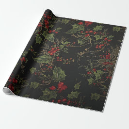 Dark Victorian Crimson Berries & Gold Vine Wrappin ラッピングペーパー