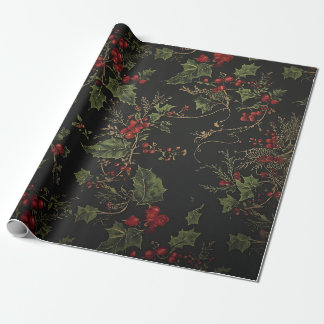 Dark Victorian Crimson Berries & Gold Vine Wrappin ラッピングペーパー