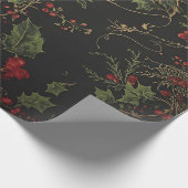 Dark Victorian Crimson Berries & Gold Vine Wrappin ラッピングペーパー (角)