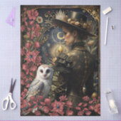 Dark Victorian Girl White Owl Floral Abstract Art  薄葉紙 (クラフト)