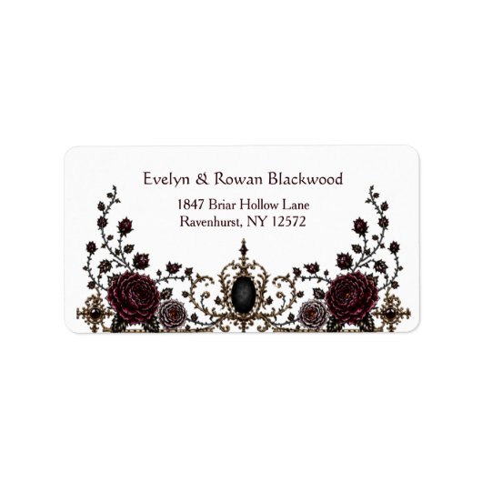 Dark Victorian Gothic Floral Wedding Address Label ラベル (正面)