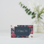 Dark Victorian Rose Floral Navy Blue Frame 名刺 (スタンド正面)