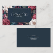 Dark Victorian Rose Floral Navy Blue Frame 名刺 (正面/裏面)