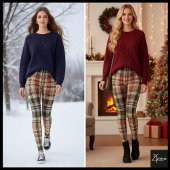 Dark Vintage Rustic Maroon Green Plaid レギンス