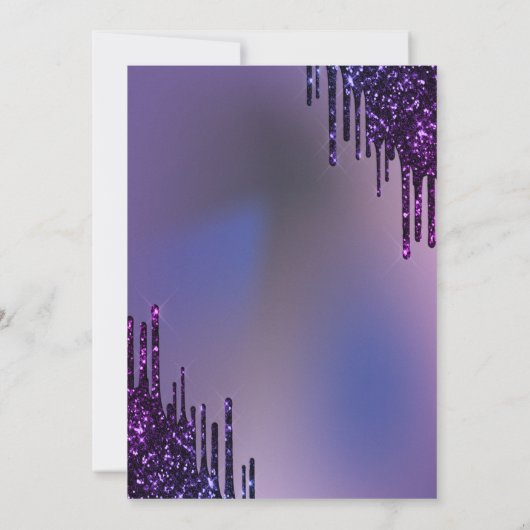 Dark Violet Glitter Drips Violet Sweet 16  招待状 (裏面)