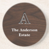 Dark Walnut Wood Monogram Family Estate Custom コースター (正面)