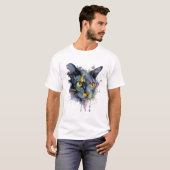 Dark Watercolor Cat Face Neon Eyes Art Tシャツ (正面フル)