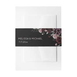 Dark Watercolor Roses Wedding 招待状ベリーバンド