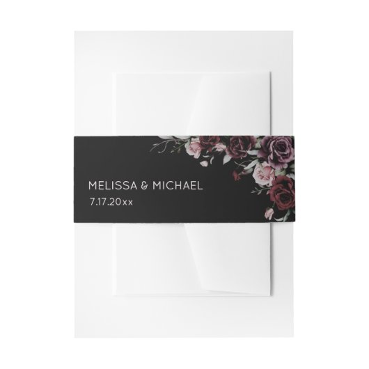 Dark Watercolor Roses Wedding 招待状ベリーバンド (正面例)