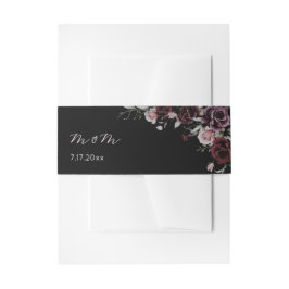 Dark Watercolor Roses Wedding 招待状ベリーバンド