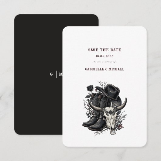 Dark Western Cowboy Gothic Simple Save The Date セーブザデート (正面/裏面)