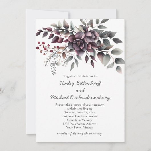 Dark Wine, Dusty Lavender, Dusty Purple, Sage | 招待状 (正面)