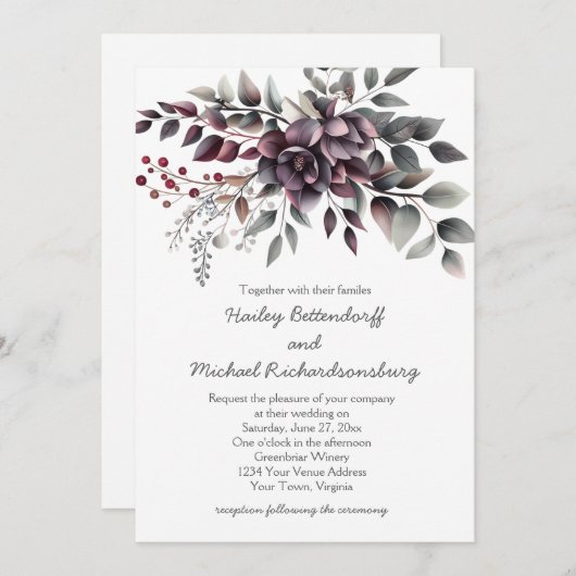 Dark Wine, Dusty Lavender, Dusty Purple, Sage | 招待状 (正面/裏面)