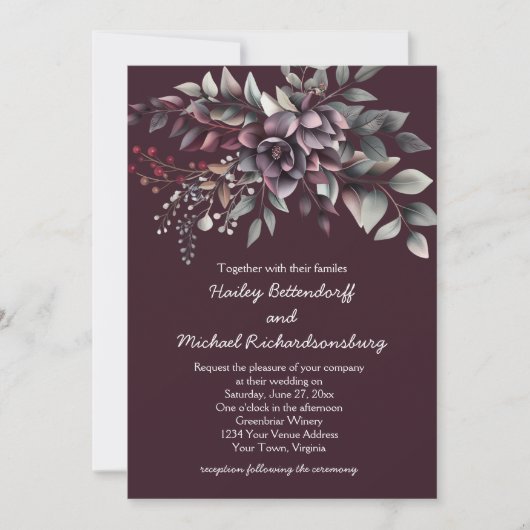 Dark Wine, Dusty Lavender, Dusty Purple, Sage | 招待状 (正面)