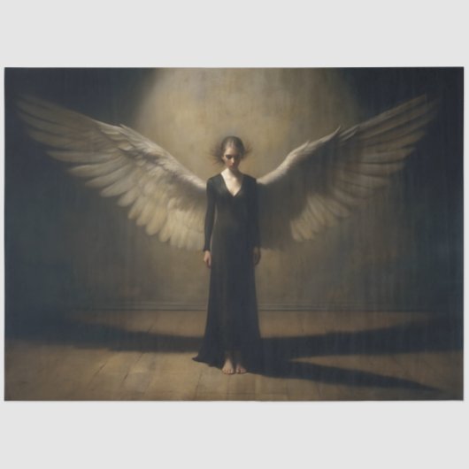 Dark Winged Angel Dramatic Fine Art Decoupage 薄葉紙 (正面)